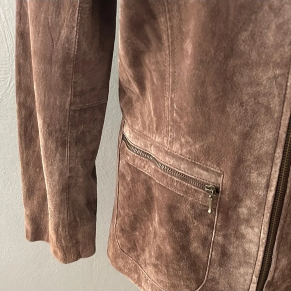 i.e. relaxed Suede 100% Leather Suede Jacket Brown Women Size Large - Picture 5 of 9